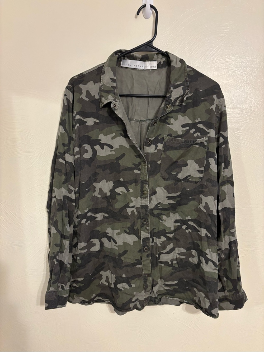 Kelly Renee Camo Button Down Shirt XL 16-18 Rayon Utility